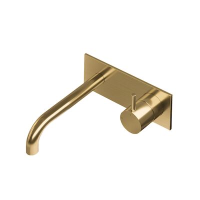 Inbouw Wastafelmengkraan Hotbath Cobber 3+3 Inbouwsysteem 1-hendel Gebogen 18 cm Geborsteld Messing Living Colours