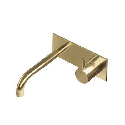 Inbouw Wastafelmengkraan Hotbath Cobber 3+3 Inbouwsysteem 1-hendel Gebogen 18 cm Geborsteld Messing PVD