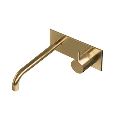 Inbouw Wastafelmengkraan Hotbath Cobber 3+3 Inbouwsysteem 1-hendel Gebogen 25 cm Geborsteld Messing Living Colours