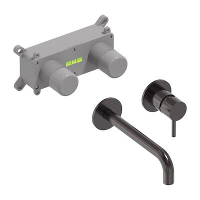 Inbouw Wastafelmengkraan MAY Stilo Eenhendel Incl. Inbouwbox Geborsteld Carbon Black PVD