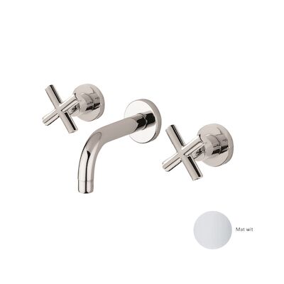 Inbouw Wastafelmengkraan Sanimex Giulini Tweeknops Kruisgreep 25cm Inclusief G-Link Inbouwdeel Mat Wit