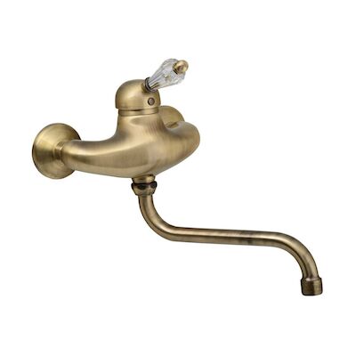 Inbouw Wastafelmengkraan Sapho Kirké 1-hendel Kristal Retro Uitloop Gebogen 20 cm Brons
