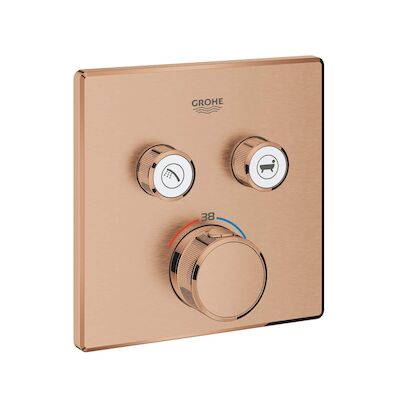 Inbouwkraan Grohe Grohtherm Smart Control Thermostaatkraan met 2-weg Omstelling Vierkant Warm Sunset Geborsteld