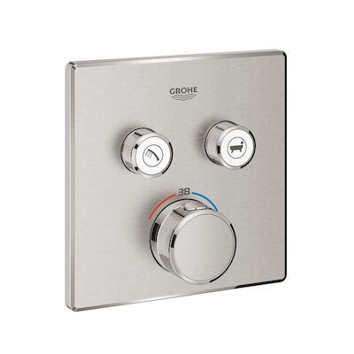 Inbouwkraan Grohe Grohtherm Smart Control Thermostaatkraan met 3-weg Omstelling Vierkant Supersteel
