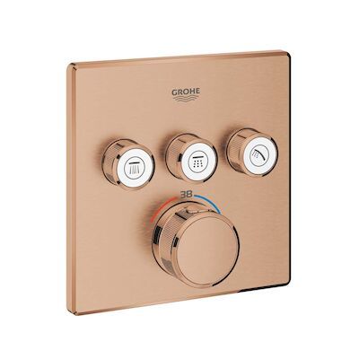 Inbouwkraan Grohe Grohtherm Smart Control Thermostaatkraan met 3-weg Omstelling Vierkant Warm Sunset Geborsteld