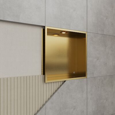 Inbouwnis BWS Alfie 30×30 cm Met LED Verlichting Geborsteld Goud