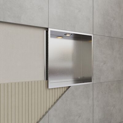 Inbouwnis BWS Alfie 30×30 cm Met LED Verlichting Geborsteld Staal