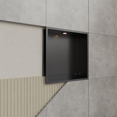 Inbouwnis BWS Alfie 30×30 cm Met LED Verlichting Mat Zwart