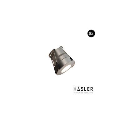 Inbouwspot Häsler Grado Incl. Fase Aansnijding Dimbaar 3.4 cm 1.8 Watt Warm Wit RVS look Set 8x