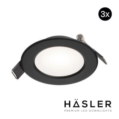 Inbouwspot Häsler Murcia Incl. Fase Aansnijding Dimbaar 9.2 cm 4 Watt Helder Wit Zwart Set 3x