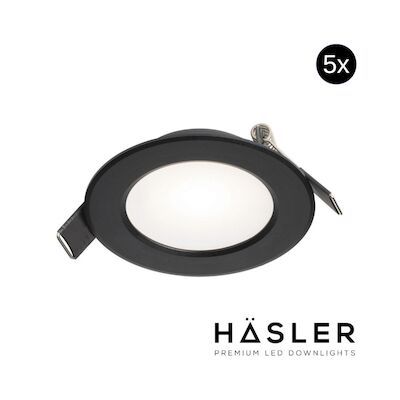 Inbouwspot Häsler Murcia Incl. Fase Aansnijding Dimbaar 9.2 cm 4 Watt Helder Wit Zwart Set 5x