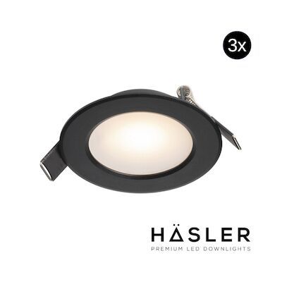 Inbouwspot Häsler Murcia Incl. Fase Aansnijding Dimbaar 9.2 cm 4 Watt Warm Wit Zwart Set 3x
