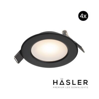Inbouwspot Häsler Murcia Incl. Fase Aansnijding Dimbaar 9.2 cm 4 Watt Warm Wit Zwart Set 4x