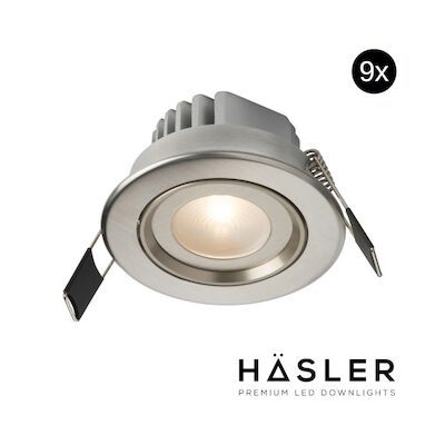 Inbouwspot Häsler Tarragona Incl. Fase Aansnijding Dimbaar 8 cm 4 Watt Warm Wit RVS Set 9x