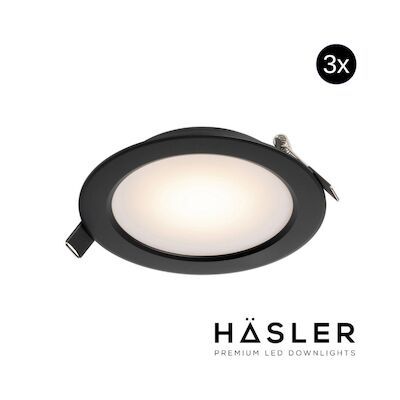Inbouwspot Häsler Zamorra Incl. Fase Aansnijding Dimbaar 13.7 cm 8 Watt Warm Wit Zwart Set 3x