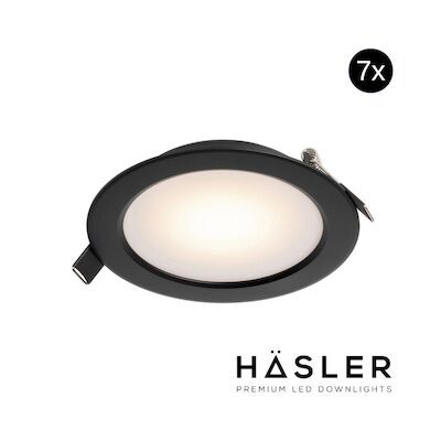 Inbouwspot Häsler Zamorra Incl. Fase Aansnijding Dimbaar 13.7 cm 8 Watt Warm Wit Zwart Set 7x