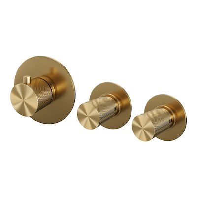 Inbouwthermostaat Brauer Gold Carving en 2 Stopkranen Met in- en Afbouwdelen Geborsteld Goud