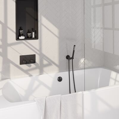 Inbouwthermostaat set Brauer Black Edition Met Drukknoppen Incl Baduitloop en Afvoer Mat Zwart(Keuze Handdouche)