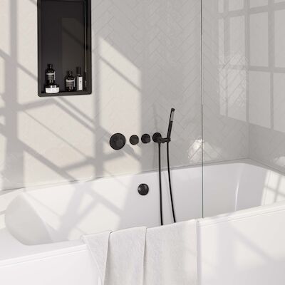 Inbouwthermostaat set Brauer Carving Incl Badafvoer Mat Zwart (Keuze Handdouche)