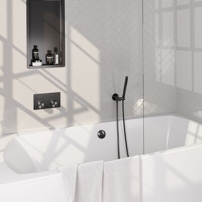 Inbouwthermostaat set Brauer Carving Met Drukknoppen Incl Baduitloop en Afvoer Gunmetal (Keuze Handdouche)