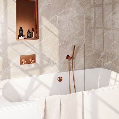 Inbouwthermostaat set Brauer Carving Met Drukknoppen Incl Baduitloop en Afvoer Koper (Keuze Handdouche)