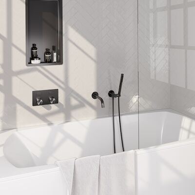 Inbouwthermostaat set Brauer Carving Met Drukknoppen Incl Baduitloop Gunmetal (Keuze Handdouche)