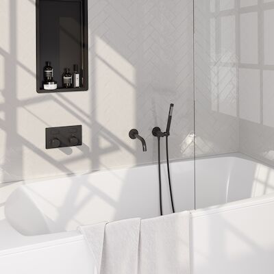Inbouwthermostaat set Brauer Carving Met Drukknoppen Incl Baduitloop Mat Zwart (Keuze Handdouche)