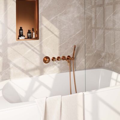 Inbouwthermostaat set Brauer Carving Met Rozetten Incl Baduitloop Geborsteld Koper (Keuze Handdouche)