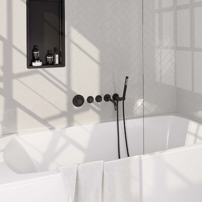 Inbouwthermostaat set Brauer Carving Met Rozetten Incl Baduitloop Mat Zwart (Keuze Handdouche)