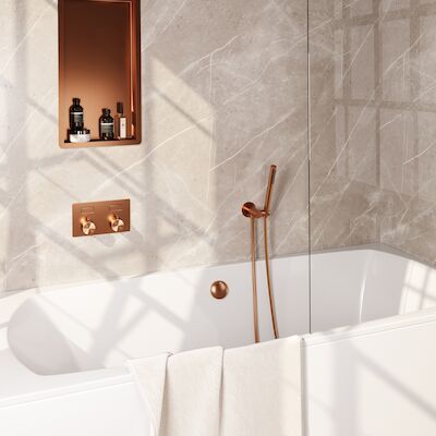 Inbouwthermostaat set Brauer Copper Edition Met Drukknoppen Incl Baduitloop en Afvoer Koper (Keuze Handdouche)