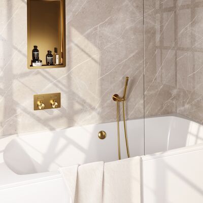 Inbouwthermostaat set Brauer Gold Edition Met Drukknoppen Incl Baduitloop en Afvoer Goud (Keuze Handdouche)