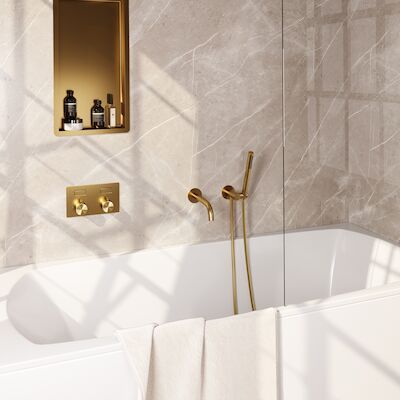 Inbouwthermostaat set Brauer Gold Edition Met Drukknoppen Incl Baduitloop Goud (Keuze Handdouche)