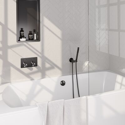 Inbouwthermostaat set Brauer Gunmetal Edition Met Drukknoppen Incl Baduitloop en Afvoer Gunmetal (Keuze Handdouche)