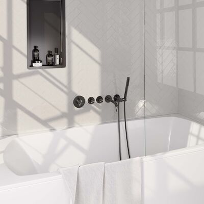 Inbouwthermostaatset Brauer Gunmetal Carving Incl Baduitloop en 3 Standen Handdouche Gunmetal