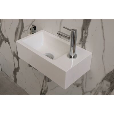 INK Fontein Contra Polystone Inclusief Kraangat Rechts Cilinder Glans Wit 40x22x10 cm