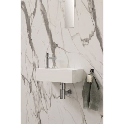 INK Fontein Contra Polystone Rechthoek Inclusief Kraangat Links Glans Wit 40x22x10 cm