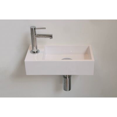 INK Fontein Versus Met Kraangat Links Polystone Glans Wit 36x18x9 cm