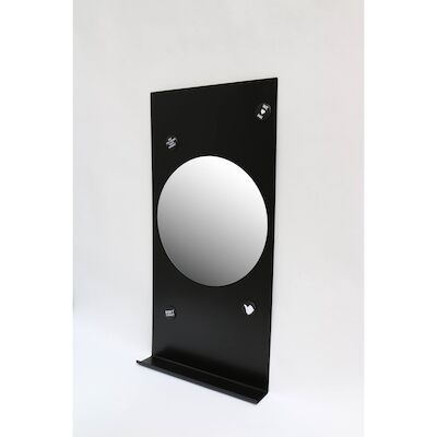 INK Fonteinplanchet Note Staal Mat Zwart 36×72 cm Inclusief Ronde Spiegel Helder Glas 32 cm