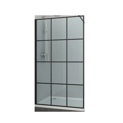 Inloopdouche Allibert Loft-Game Walk-In 140×200 cm 8mm Industrieel Mat Zwart Raster (incl. stabilisatiestang)