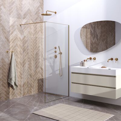 Inloopdouche Brauer Frame Set 1 Helder Glas 100×200 Met Muurprofiel En Lijst Rondom Goud Geborsteld
