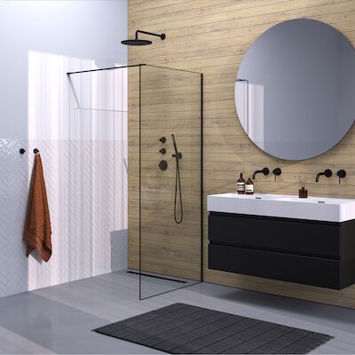 Inloopdouche Brauer Frame Set 1 Helder Glas 90×200 Met Muurprofiel En Lijst Rondom Mat Zwart