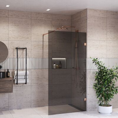Inloopdouche BWS Portos Geborsteld Brons 90×200 cm Rookglas 8 mm Nano Coating