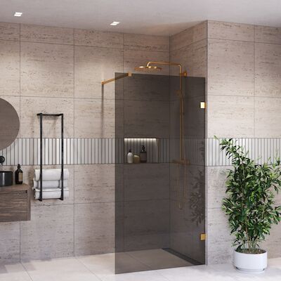 Inloopdouche BWS Portos Geborsteld Messing Goud 110×200 cm Rookglas 8 mm Nano Coating