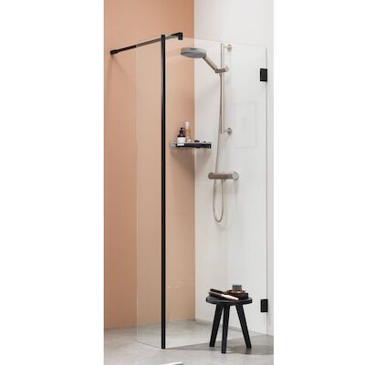 Inloopdouche by Sealskin 'I AM' Type A1 100×200 cm Mat zwart Helder Antikalk + Zijdeel 30×200 cm