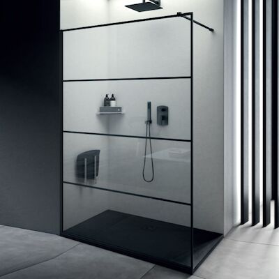 Inloopdouche Lacus Tremiti Wall 100×200 cm Helder Glas Stabilisatiestang Zwart
