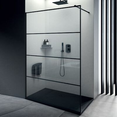 Inloopdouche Lacus Tremiti Wall 110×200 cm Helder Glas Stabilisatiestang Zwart