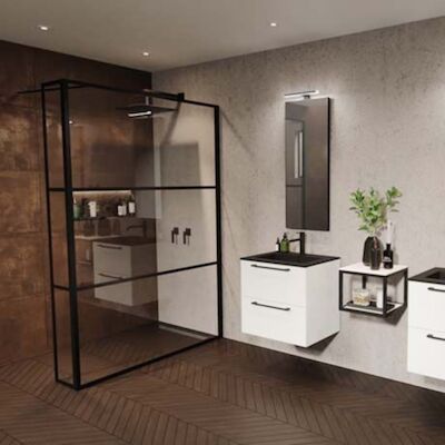Inloopdouche met Zijwand Riho Grid 90×200 cm 6 mm Helderglas Zwarte Profielen