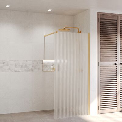 Inloopdouche Ribbel BWS Portos Geborsteld Messing Goud 60×200 cm Helder Glas 8 mm Nano Coating