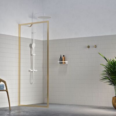 Inloopdouche Sealskin Contour Type A3 98×200 cm, 6 mm Helder Veiligheidsglas met Antikalklaag Goud Geborsteld