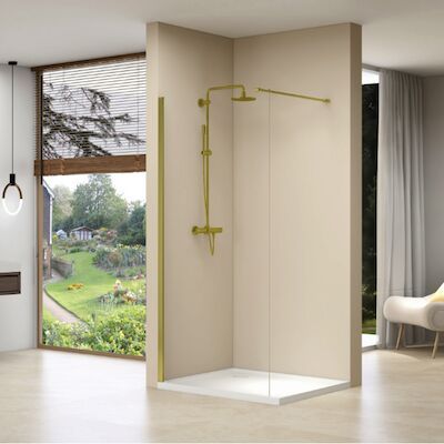 Inloopdouche Van Rijn Products Vaste Wand 49-51 x 200 cm Helder Glas en Gouden Muurprofiel